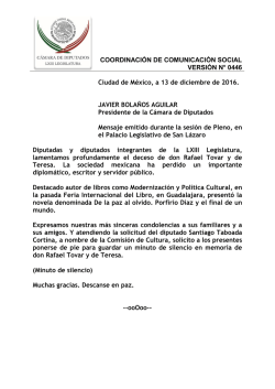 Mensaje del Presidente de la Cámara de Diputados, Javier Bolaños