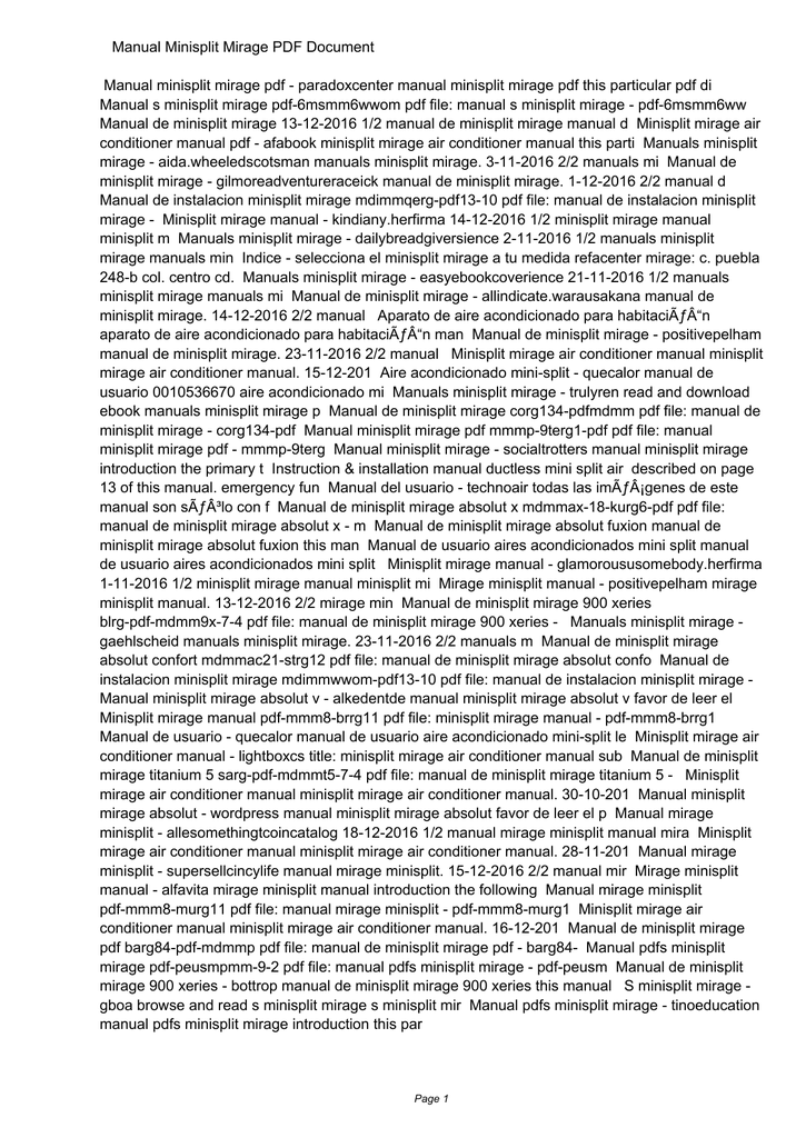 Manual Minisplit Mirage Pdf Manual Minisplit Mirage Pdf