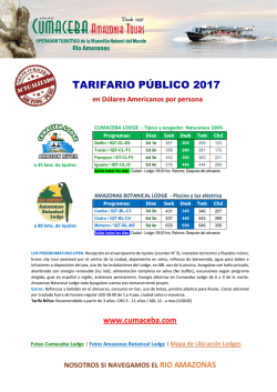 Tarifas 2017 - Cumaceba Lodge