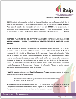 Expediente: ITAIP/UT/SAIP/095/2016 CUENTA: Atento a lo