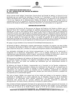 Presupuesto de Egresos del Gobierno del Estado de México para el