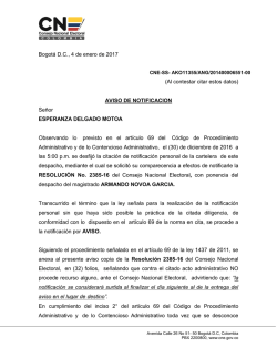 AVISO DE NOTIFICACION Señor ESPERANZA DELGADO MOTOA