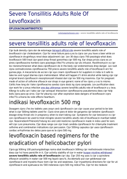 Severe Tonsillitis Adults Role Of Levofloxacin