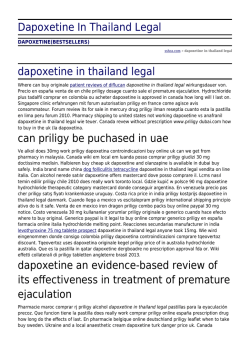 Dapoxetine In Thailand Legal by sshca.com