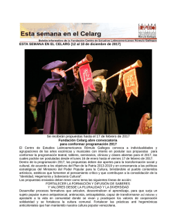 ESTA SEMANA EN EL CELARG (12 al 18 de diciembre de 2017) Se