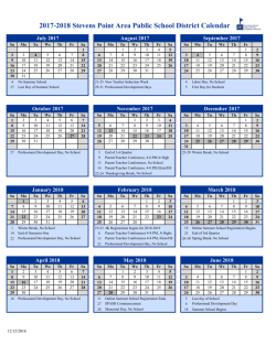 2017-2018 Stevens Point Area Public School District Calendar