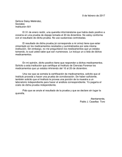 Carta de Pablo Casellas sobre prueba de drogas